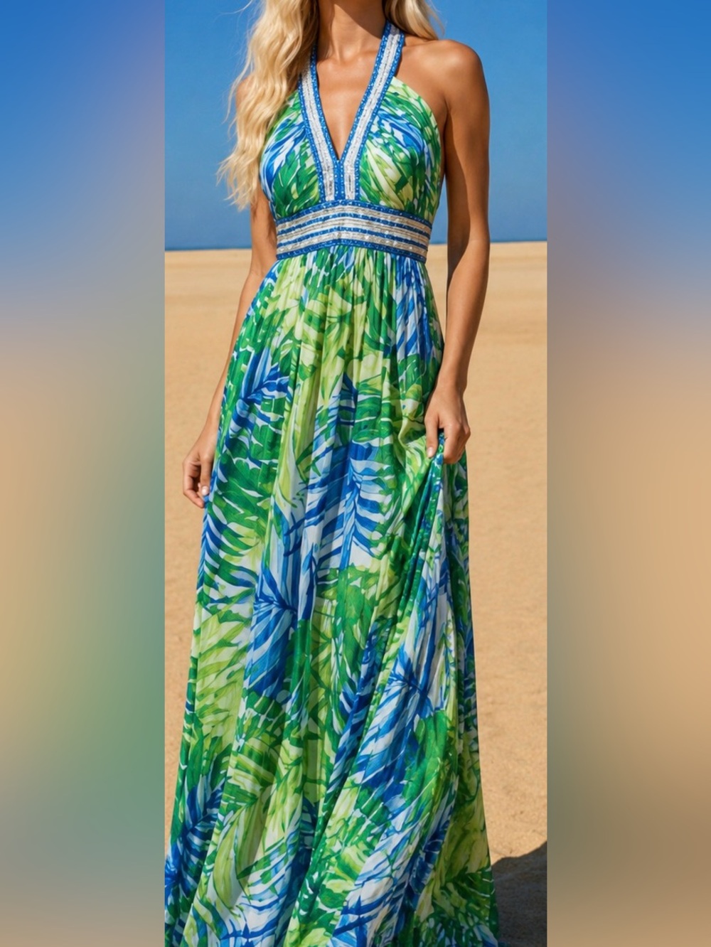BCBG 100% Silk maxi Halter dress